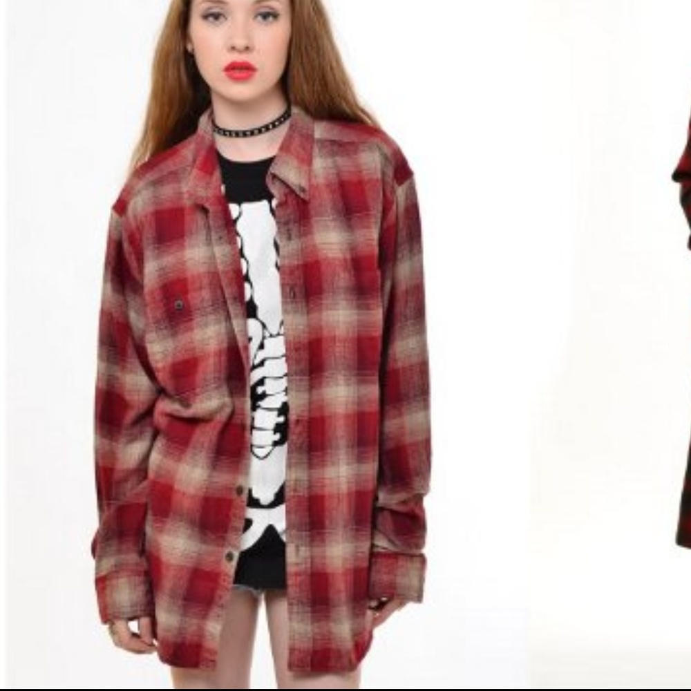 Vintage Oversized Flannel Shirt Red Plaid